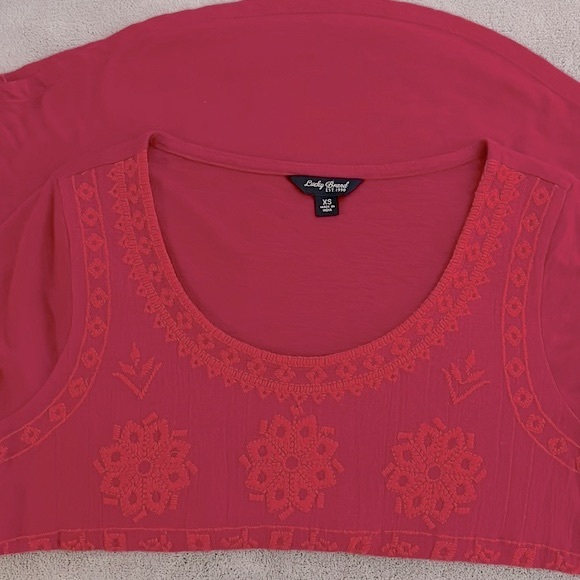 Lucky Brand Dark Pink Embroidered Short Sleeve Shirt - Picture 3 of 16